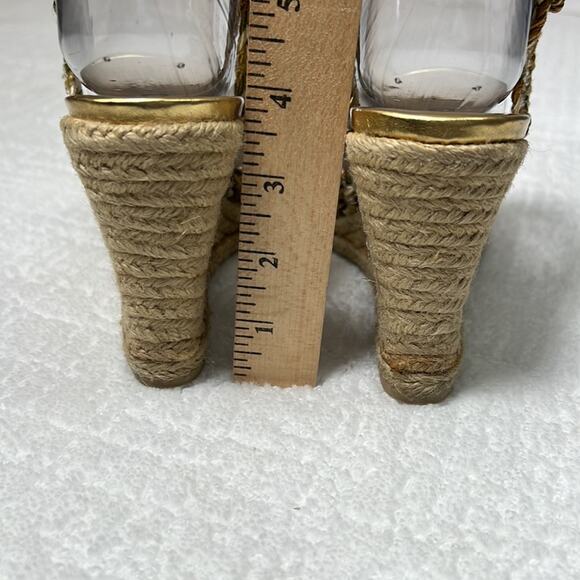 Colin Stuart neutral crochet ankle strap Espadrilles wedges size 7.5 - Picture 6 of 15